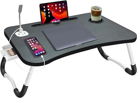 Laptop Bed Table, Foldable Laptop Desk Bed Table Tray with USB Ports Storage