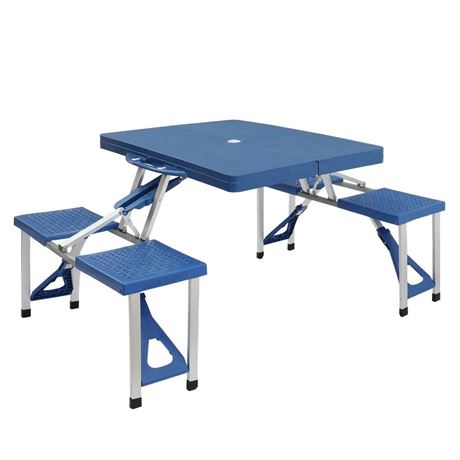 AUdue Folding Camping Picnic Table/w 4 Chair Seats Portable Table Set grey