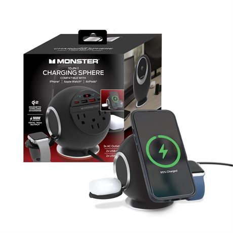 Monster 10-in-1 Charging Sphere Desktop Charging Station with Qi2 Magnetic
