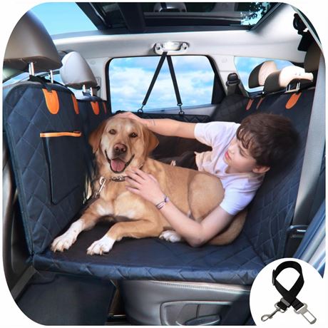 TrioGato Large Backseat Cover for Dogs. Car Seat Extender with Hard Bottom &