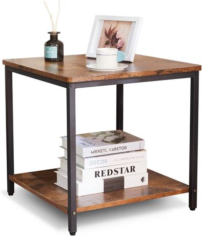 Side Table 20 Inch Square Modern End Table, Night Stand with 2-Tier Storage