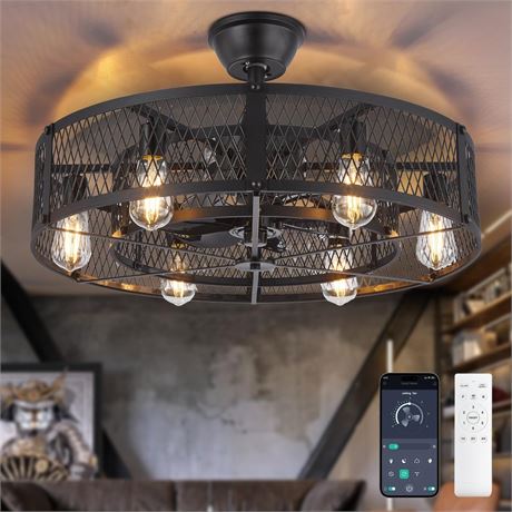 Depuley Outdoor Ceiling Fan with Light: 26" Caged Ceiling Fans with Remote App