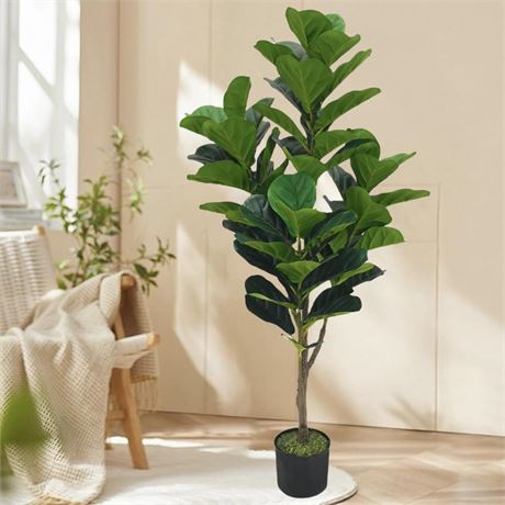 JNT Artificial Fiddle Leaf Fig Tree 4ft, Fake Ficus Lyrata Plant, Faux Fig