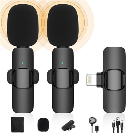 Wireless Lavalier Microphone Compatible with iPhone/iPad/iOS Phone/MacBook,