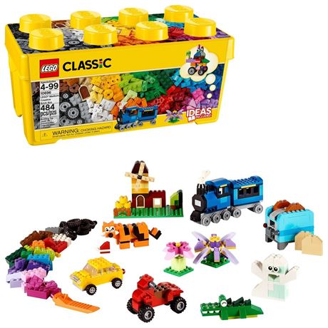 LEGO Classic Medium Creative Brick Box , Toy Set with Train, Car, Tiger,