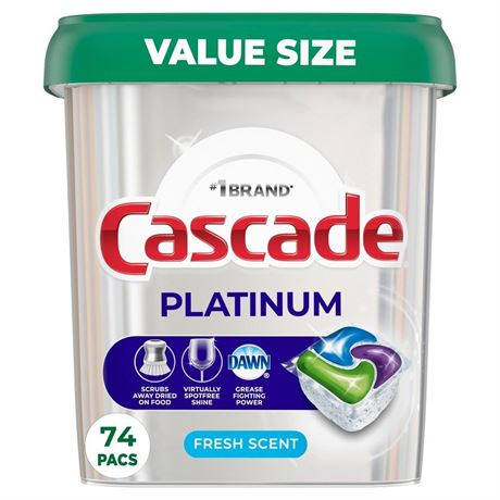 Cascade Platinum Dishwasher Pods  Dish Detergent ActionPacs  Fresh  74 Count