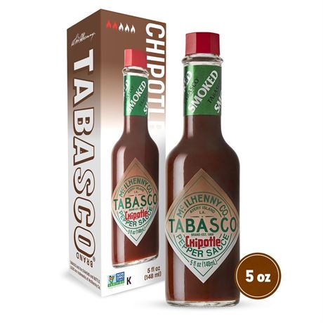 Tabasco Chipotle Pepper Sauce, 5 oz Regular Glass Bottle Containing Liquid Hot