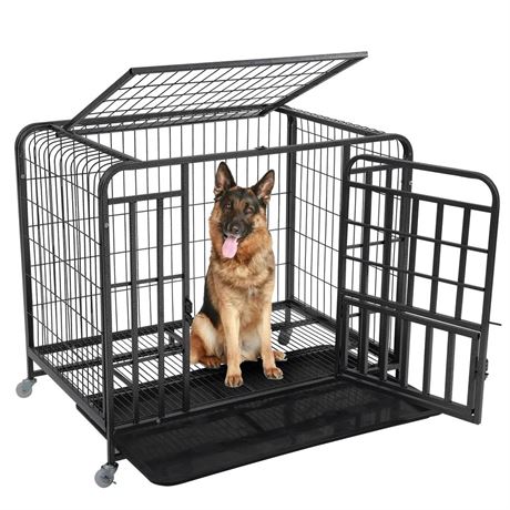 42 inch Large Dog Crate, Heavy Duty Metal Dog Kennel Indoor for Large Breed,