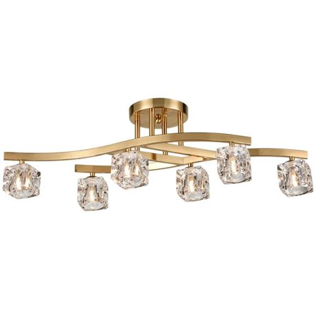 DANSEER Modern Crystal Ceiling Light Fixture Gold Lighting with Glass Ice Cube