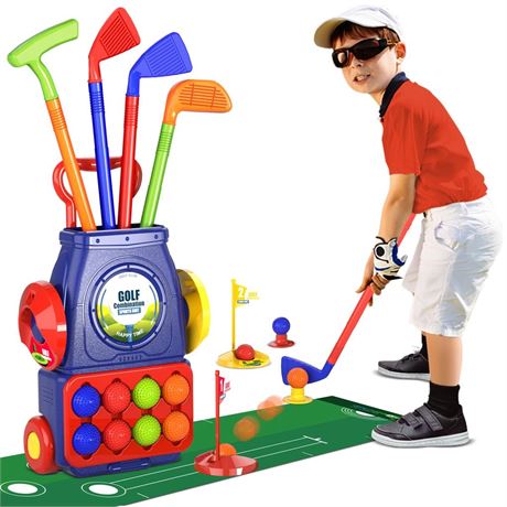 QDRAGON Kids Golf Clubs, Toddler Golf Set with 8 Balls, Putting Mat, 4 Golf