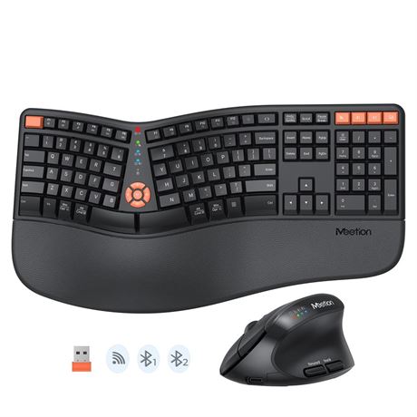 MEETION Ergonomic Keyboard and Mouse Wireless Combo, Bluetooth/2.4G Ergo Split