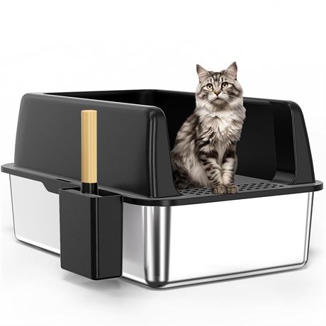 Stainless Steel Litter Box with Lid, Extra Large XL Cat Litter Box for Big