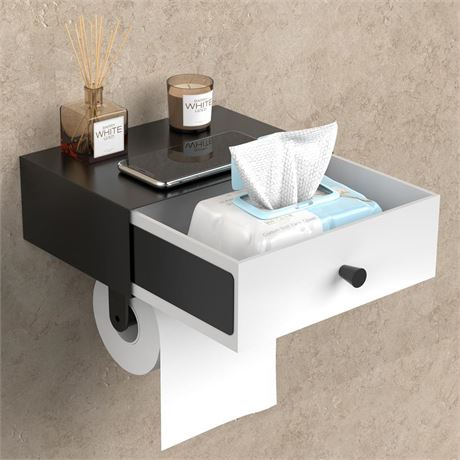 NiHome Bathroom Toilet Paper Holder with Shelf & Storage, Wall Mounted