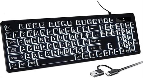 Backlit Keyboard for Mac – Full Size Wired USB Keyboard with Numeric Keypad,