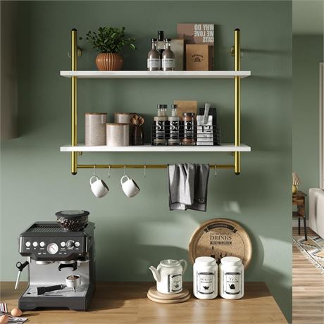 Bestier Floating Shelving 31" Kitchen Wall - Mounted Shelf with Towel Bar Hooks