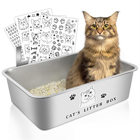 Stainless Steel Cat Litter Box DIY Pattern High Side Cats Toilet Metal Kitten