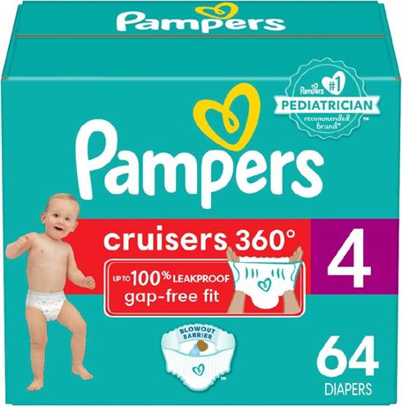 Pampers Cruisers 360 Diapers - Size 4, 64 Count, Pull-On Disposable Baby