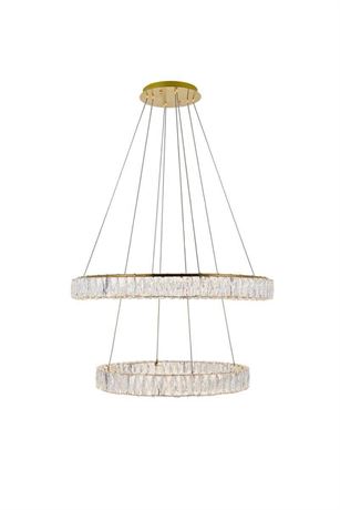 Elegant Lighting 2 Tier 32 inch Wide LED Crystal Ring Chandelier With Clear