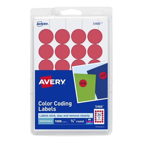 Avery Print/Write Self-Adhesive Removable Labels, 0.75 Inch Diameter, Red, 1008