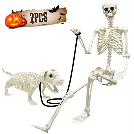 UMEELR 5.4FT Halloween Skeletons, Full Size Skeleton with Skeleton Dog, Plastic