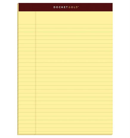 12 pack TOPS Docket Gold Writing Pads, 8-1/2" x 11-3/4", Legal Rule, Canary