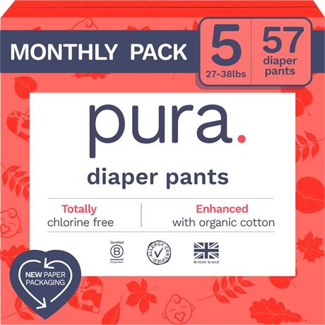 Pura Size 5 Diaper Pants - 3 x 26 Diapers, 57 Total (26-37lbs), Pull Up