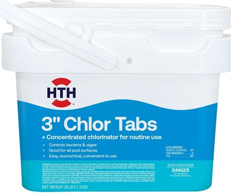 HTH 3-inch Chlorine Tablets — Tablet, 25 lb — Pool Sanitizer for Routine