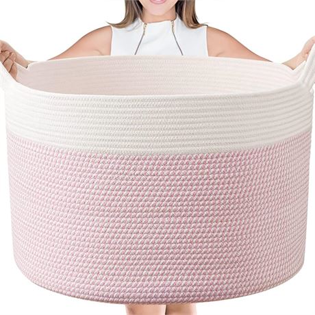 AivaToba Pink Cotton Rope Basket, Large Rope Storage Baskets, 22” x 14” Blanket