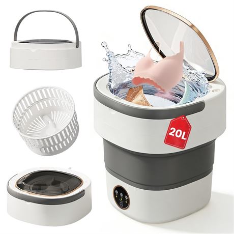 Portable Washing Machine - 20L Mini Foldable Washer with Spin Basket, 3