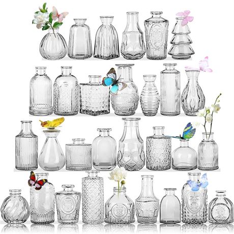 Glass Bud Vases in Bulk Set of 30 Pcs,Small Glass Vases for Flowers as Wedding