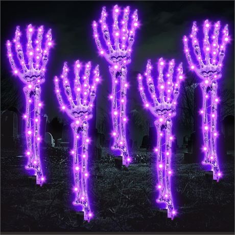 Halloween Decorations Outdoor, 5 Pack Light Up Skeleton Arm Stakes, 150 LED