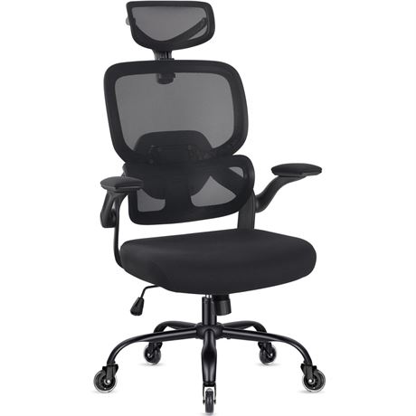 Office Chair Ergonomic Chair with Flip up Armrests, Adjustable Lumbar Support