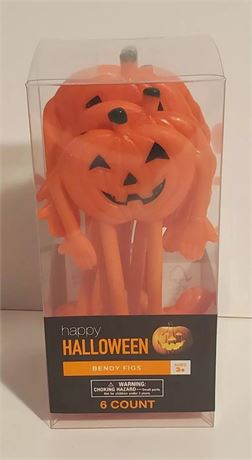 HAPPY HALLOWEEN BENDY PUMPKIN MAN JACK O'LANTERN FIGURE PACK/6 BENDABLE TOYS