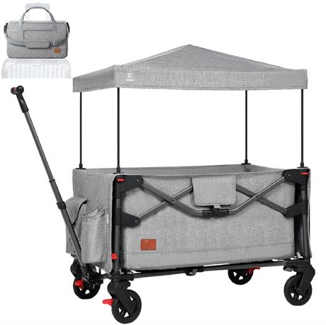 EVER ADVANCED Foldable into Bag Travel Wagon Stroller for 2 Kids & Cargo,