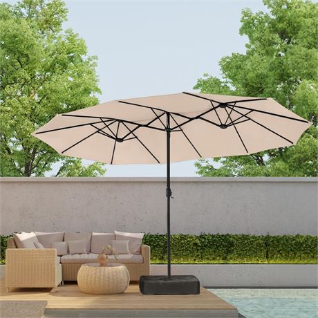 15ft Large Patio Umbrella with Base, Outdoor Double-Sided Market Umbrella with