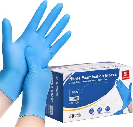 Schneider Nitrile Exam Gloves, Blue, 4 mil, Powder-Free, Latex-Free, for