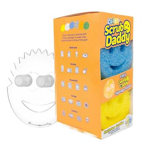 Scrub Daddy 6 Kitchen Sponges & 1 Daddy Caddy Dish Sponge Holder - BPA Free &