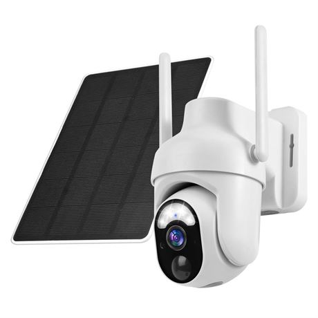 Cameras for Home Security, 360° PTZ Solar Camera Outdoor Wireless with Motion