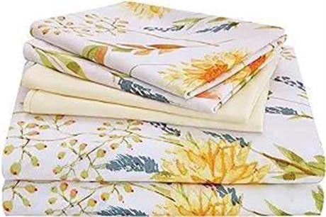Jsd yellow floral print King size sheets with pillow cases