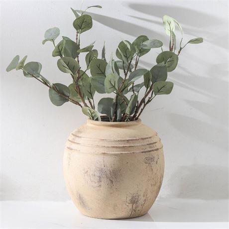 Ceramic Flower Vase, 8.66 inch Tall Round Rustic Farmhouse Decorative Vase for