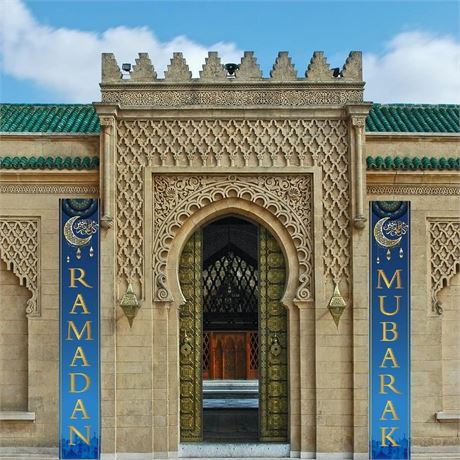 LOONELO Ramadan Mubarak Porch Banners,Ramadan Porch Sign,Ramadan Mubarak