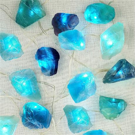 BOHON Natural Fluorite String Lights Battery Operated with Remote Sea Glass Raw
