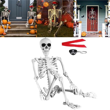 Skeleton Halloween Decor, TWFRIC 5.4FT/165CM Life Size Skeleton with Movable