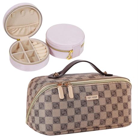 Makeup Bag & Jewelry Case Set, Large Travel Cosmetic Bags for Women, Waterproof