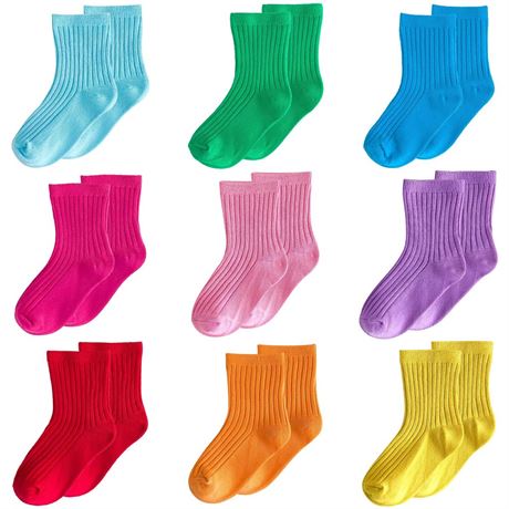 Little Girl's Socks, Girls Socks Cute,girls Crew Socks 9 Pairs Pack 9-12 Years