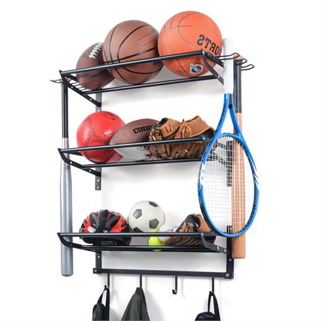 XCSOURCE Garage Sports Equipment Storage Rack with 3 Separate Shelf, Ball Rack,