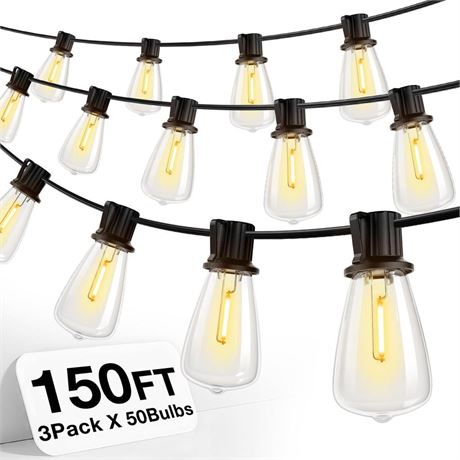 addlon 150 FT (3x50FT) Outdoor String Lights,Waterproof Patio Lights ETL Listed