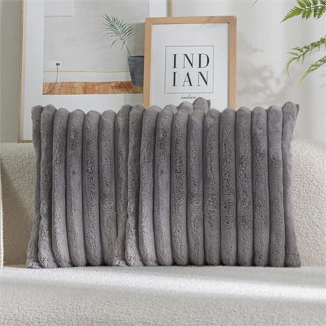 DEELAND Pack of 2,Double-Sided Faux Fur Plush Decorative Throw Pillow Covers