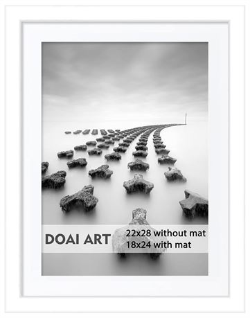 DOAI ART 22x28 Poster Frame White without Mat or 18x24 with Mat - Polished