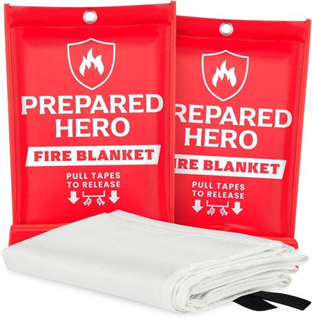 Prepared Hero Emergency Fire Blanket - 2 Pack - Fire Suppression for Kitchen,